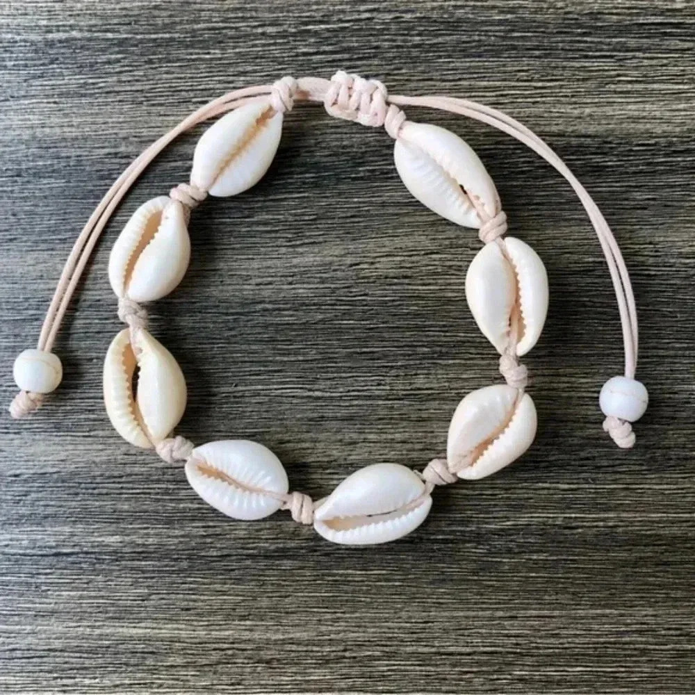 Real Puka Shell Seashell Summer Beach Ocean Slider Off White Minimalist Anklet